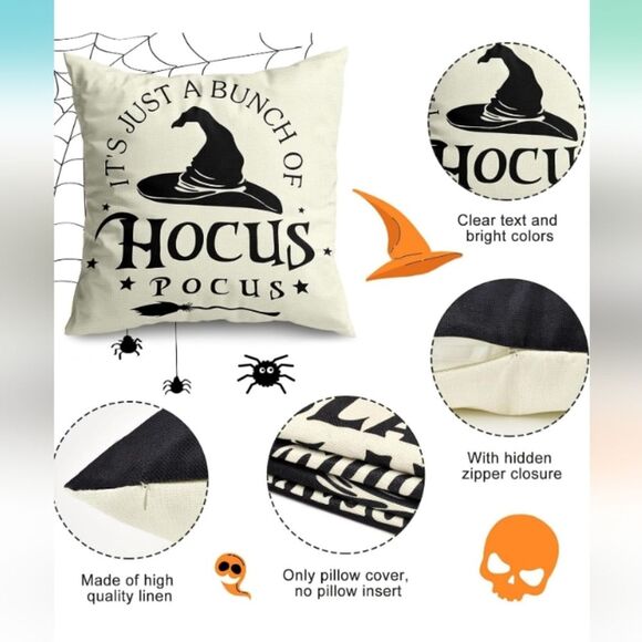 2pcs Cotton Linen Black White Halloween Square Pillow Covers 18x18 in NWT - Picture 2 of 4